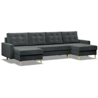 Mebligo - U-Förmige Ecksofa mit Schlaffunktion und Bettkasten BLANK, Couch U Form 294x88x140 cm, Klappsofa mit Schlaffunktion, Wohnzimmer Eckcouch mit Bettfunktion - Ecksofa Dunkelgrau
