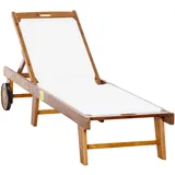 Gartenliege Holz Textil Sonnenliege Liegestuhl Relaxliege mit Rollen verstellbar