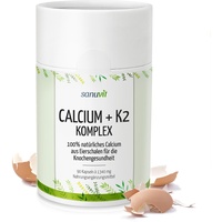 Sanuvit® - Calcium + K2 Komplex | OVOCET® Eierschalencalcium | höchst bioverfügbare Calciumquelle | Mit Vitamin K2 | 120 Kapseln