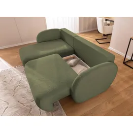 s-style möbel Ecksofa Candy mit Schlaffunktion Grün Bouclé-Stoff - Ottomane links