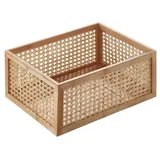 Kobolo Aufbewahrungskorb Regalkorb aus Holz und Rattan Gr L braun