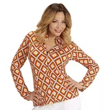 70er Jahre Retro Damen Bluse mit und ohne Muster Disco Kostüm Siebziger Oberteil Shirt, Größe:S/M, Farbe:Rhombus - S-M