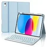 IVEOPPE Tastatur für iPad 10. Generation, Hülle mit Tastatur für iPad 10 10.9" 2022, Bluetooth Magnetisch 7-Farbige Beleuchtung QWERTZ Hülle Tastatur für iPad 10 Generation 10,9 Zoll, Babyblau