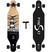 PINESKY 41" Longboard Skateboard 9-lagig Natur Ahorn Komplett Skateboard Cruiser für Cruising, Carving, Free-Style und Downhill mit T-Tool Beacon