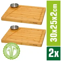Dune Design 2er-Set Bambus-Servierbrett + Dip-Schale 30x25cm Holz-Steak-Teller Speiseteller