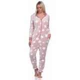 normann Damen Schlafanzug Jumpsuit Overall in Sterneoptik aus kuschelig warmen Coralfleece, Farbe:rosa, Größe:40/42 - 40-42