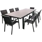 teico group 9-tlg. Alu Gartenmöbel Set anthrazit Tisch ausziehbar mit 8 stapelbaren Stühlen - Grau