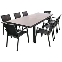 teico group 9-tlg. Alu Gartenmöbel Set anthrazit Tisch ausziehbar mit 8 stapelbaren Stühlen - Grau