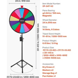 Vevor Glücksrad Drehrad 61 cm 14 Slots mit Stativ