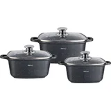Kinghoff Granit Topf-Set 6-tlg. 3 x quadratische Töpfe 2,8 l + 4,4 l + 6,5 l