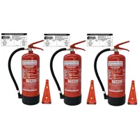 3 x 6 kg Brandengel ABC Pulver Feuerlöscher Brandklasse ABC, EN3, Messingarmatur + Sicherheitsventil + Manometer + Wandhalter + Standfuß, Pulverlöscher (Mit Prüfnachweis u. Jahresmarke) Gewerbe, Büro