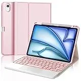 IVEOPPE Tastatur iPad Air 6. Generation Touchpad, iPad Air 11" Hülle mit Tastatur 2024, Magnetisch 7-Farbige Beleuchtung Abnehmbare Bluetooth QWERTZ Tastatur für iPad Air 6 11 Zoll 2024, Rosa