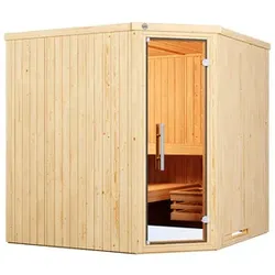 WEKA Ecksauna »VARBERG 3«, 6 Personen, inkl. 9 kW Ofen mit integrierter Steuerung - braun