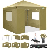 COBIZI Pavillon 3x3 Wasserdicht Stabil Faltpavillon 3x3 Profi mit 4 Seitenteilen Gartenpavillon Gartenlauben Faltbar UV-Schutz 50+ Partyzelt für Strand Hochzeit Camping, Khaki