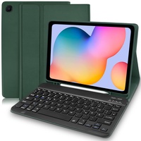 Samsung Tab S6 Lite Hülle mit Tastatur (Deutsches QWERTZ), Samsung Galaxy Tab S6 Lite Hülle mit Pencil Halter, Abnehmbarer Tastatur für Galaxy Tab S6 Lite 10.4” (SM-P610/P615/P613/P619), Dunkelgrün