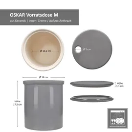 Mambocat 2x Oskar Vorratsdose M in Grau Zwiebeltopf mit Deckel Aufbewahrungsbox Ton - 1993M