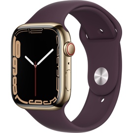 Apple Watch Series 7 GPS + Cellular 45 mm Edelstahlgehäuse gold, Sportarmband dunkelkirsch