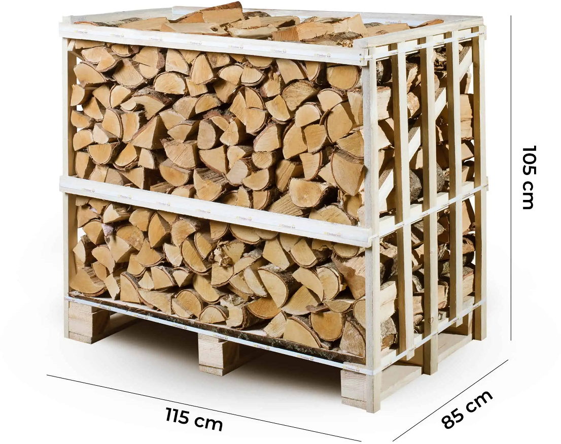 Kammergetrocknetes Brennholz Birke auf Palette 1 RM (Außenmaße)