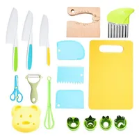 euryung Kindermesser - 17 teiliges Kindersicheres Küchenmesser für Echtes Kochen mit Holzmesser, Schneidebrett | BPA-frei, Kinderfreundlich Lernmesser, Montessori Messer, Kinder Schneidemesser ab 2 jahre