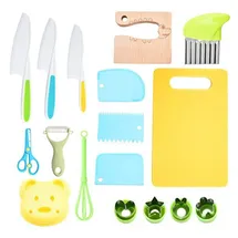 euryung Kindermesser - 17 teiliges Kindersicheres Küchenmesser für Echtes Kochen mit Holzmesser, Schneidebrett | BPA-frei, Kinderfreundlich Lernmesser, Montessori Messer, Kinder Schneidemesser ab 2 jahre