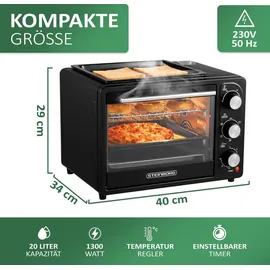 Steinborg 3in1 Mini-Backofen mit Grillplatte Umluft 1300W Schwarz