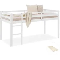 Homestyle4u Hochbett 90 x 200 cm Kiefer massiv weiß grau