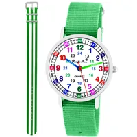 Pacific Time Kinder Armbanduhr Mädchen Jungen Lernuhr Kinderuhr Set 2 Textil Armband grün + grün-Weiss analog Quarz 11114