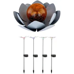 5x LED Solar Leuchten Lotos Blume Erdspieß Schmetterling Außen Garten Farbwechsel Steck Libellen Lampe