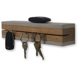 Holz & Stein Manufaktur - Schlüsselbrett mit Ablage aus Holz und Beton - Handgefertigt - Schlüsselhalter - Eichenholz (Grau)