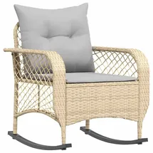 vidaXL Garten-Schaukelstuhl mit Kissen Beige Poly Rattan, Gartenstuhl, Gartensessel, Outdoor-Schaukelstuhl, Schaukelsessel, Schwingsessel