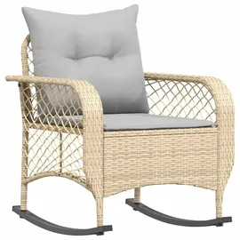 vidaXL Garten-Schaukelstuhl mit Kissen Beige Poly Rattan, Gartenstuhl, Gartensessel, Outdoor-Schaukelstuhl, Schaukelsessel, Schwingsessel
