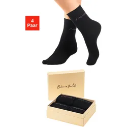 Basicsocken LASCANA, Damen, Gr. 39-42, schwarz (4x schwarz), Baumwollmischung, unifarben, elastisch, Socken, in ansprechender Geschenkbox