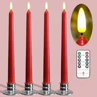 NONNO&ZGF 4 Stück LED 28cm Rote Stabkerzen, Flackernde kerze aus Echtem Wachs mit Fernbedienung und Timer-Funktion - mit 4 silbernen Kerzenhaltern