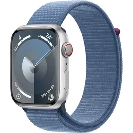 Apple Watch Series 9 GPS + Cellular 45 mm Aluminiumgehäuse silber, Sport Loop winterblau One Size