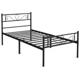 Yaheetech Bettgestell Metallbett mit Kopfteil, Einzelbett/Doppelbett Metallbettrahmen, 90/140/160 cm (B) schwarz 96.5 cm x 196.5 cm
