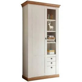 furn.design Stauraumschrank, Weiß, Eiche Wotan, Holzwerkstoff, Nachbildung,Pinie, 5 Fächer, 3 Schubladen, 102x204x44 cm, FSC 100%, Waschküche, Mehrzweckschränke
