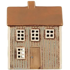 ib laursen Teelicht-Haus Visby hellblau mit brauner Tür, in hellblau | Gr.: onesize