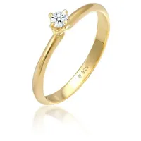 Elli DIAMONDS Diamantring Ring Solitär Diamant (0.11 ct) Klassik 925 Silber, Verlobungsring goldfarben 56 mm