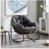 FELIXLEO Schaukelsessel Rattan Schaukelstuhl mit Polster Gartenstuhl Outdoor Grau (1-St)