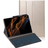 YHFZR Tastatur Hülle für Samsung Galaxy Tab S8 Ultra, [Deutsches QWERTZ] Slim Hülle mit 7 Farben Beleuchtung Kabellose Tastatur mit Schützhülle für Samsung Tab S8 Ultra 14,6'' X900/X906, Gold