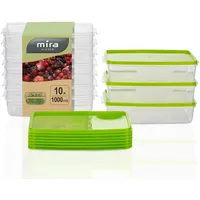 MiraHome Gefrierdosen 10x1L rechteckig grün – Vorratsdosen mit Deckel luftdicht – Transparente Frischhaltedosen mit Deckel – Aufbewahrungsbox Küche für Mealprep & Organisation – Austrian Quality
