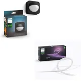 Philips Hue Lightstrip 5m + Außensensor dimmbarer LED Streifen für das Hue Lichtsystem mit 16 Mio. Farben, smarte Lichtsteuerung über Sprache oder App