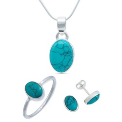 mantraroma Schmuckset 925er Silber mit Türkis (Schmuckset aus 925 Silber) 48