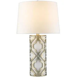 Tischlampe Arabella mit 1 Flamme, Antik-Silber mit weißem Schirm