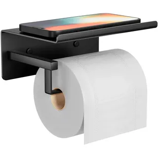 Klopapierhalterung Toilettenpapierhalter Ohne Bohren Klopapierhalter Schwarz - Klorollenhalter,Toilettenpapierhalter Selbstklebend,Toilettenpapierhalter Mit Ablage,Wc Papier Halterung