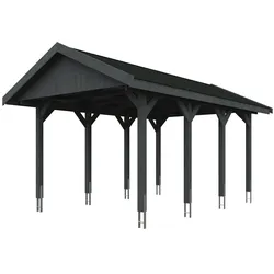 Skan Holz Wallgau - Satteldach Einzelcarport Breite 380 cm Gr. 1 - 380 x 600 cm Dachschalung Dachschalung mit Dachschindeln (schwarz) schiefergrau Holzcarport