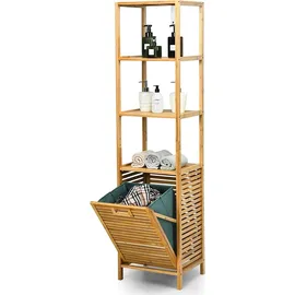 Costway Badezimmer Hochschrank mit Wäschekorb, Badezimmerschrank aus Bambus mit Regalen, Wäscheschrank Badschrank Badregal ideal für Bad Schlafz...