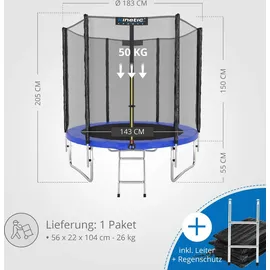 Kinetic Sports Salto Plus 183 cm  inkl. Sicherheitsnetz, Regenplane und Leiter Blau