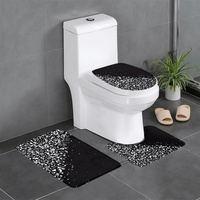 PartyUnix 3-teiliger Badezimmerteppich mit schwarz-weißem Glitzer-Druck, wasserabsorbierend, trocknet schnell, rutschfest, langlebig,