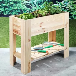 Haushalt International Hochbeet Pflanzkasten Kräuterbeet aus unbehandeltem Holz mit Ablage 62905